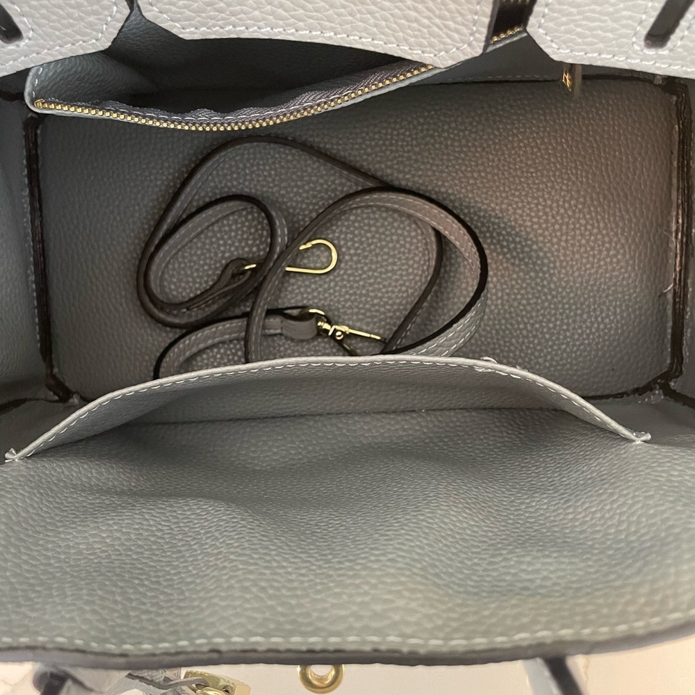 Birkin Inspired Slate Blue Satchel - Picture 10 of 11